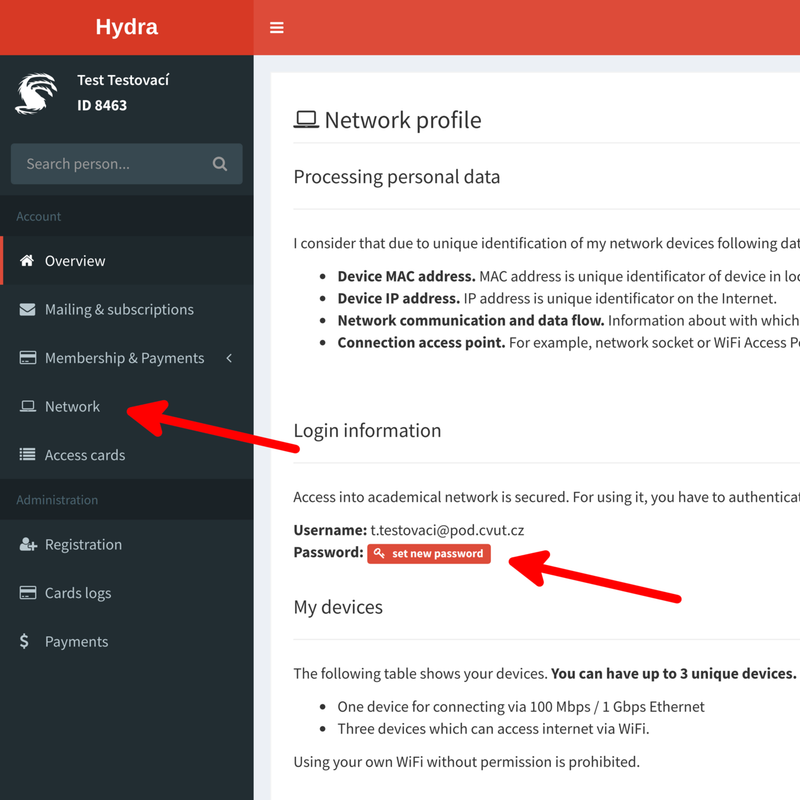 WiFi password setup Hydra